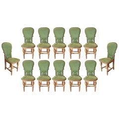 1930s Set of Twelve Wooden Chairs Newly Upholstered in Green Velvet
