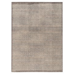 Rug & Kilim's Hand-Knotted Distressed Style Rug, Gray, Blue Geometric Pattern (Tapis noués à la main avec un motif géométrique)