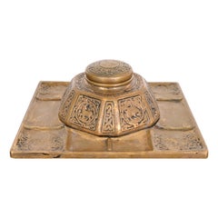 Tiffany Studios New York Zodiac Bronze Partner-Tintenfass mit Schreibtischtablett