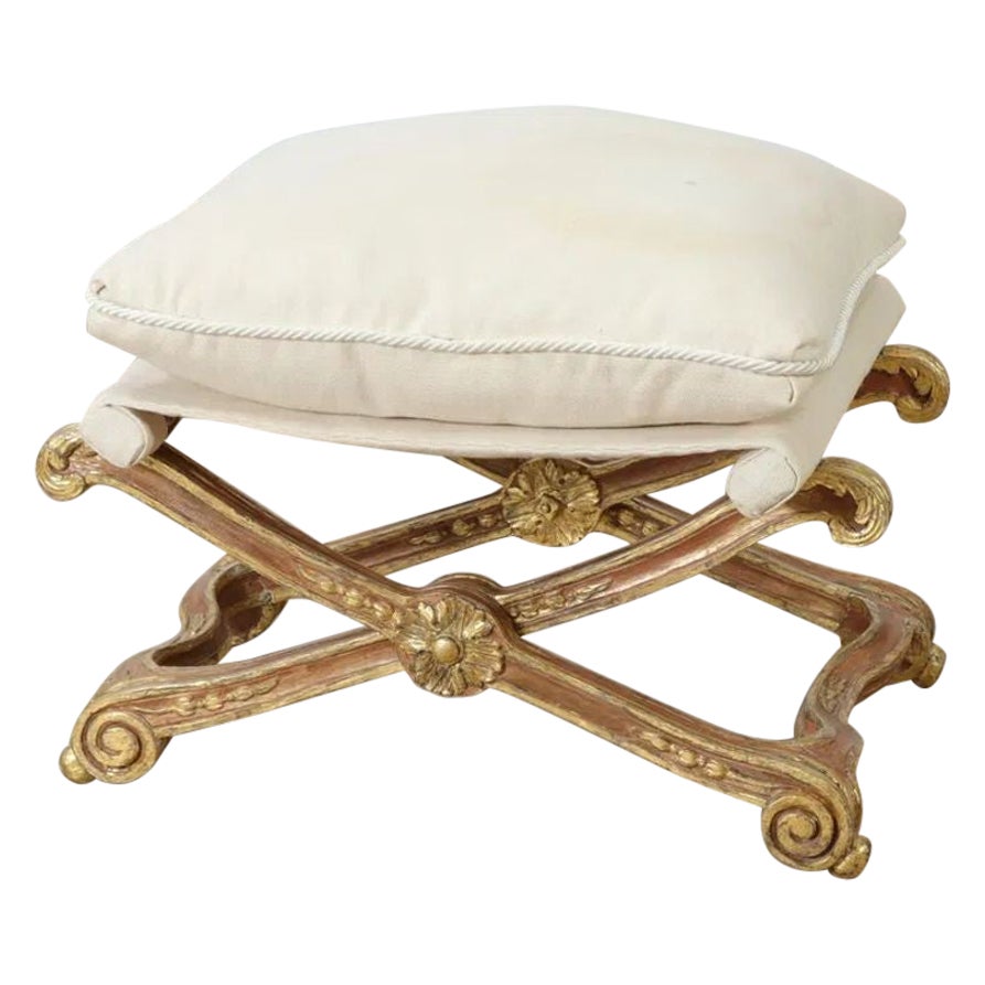 Tabouret français du 19ème siècle en forme de X Louis XVI