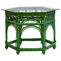 Grüner handgewebter Rattan-Couchtisch, 1970er-Jahre