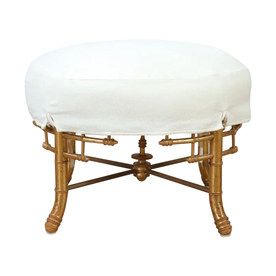 Antique French Bamboo Form Giltwood Stool