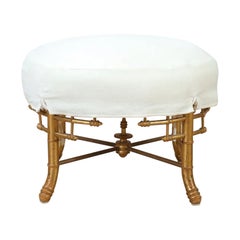 Antique French Bamboo Form Giltwood Stool