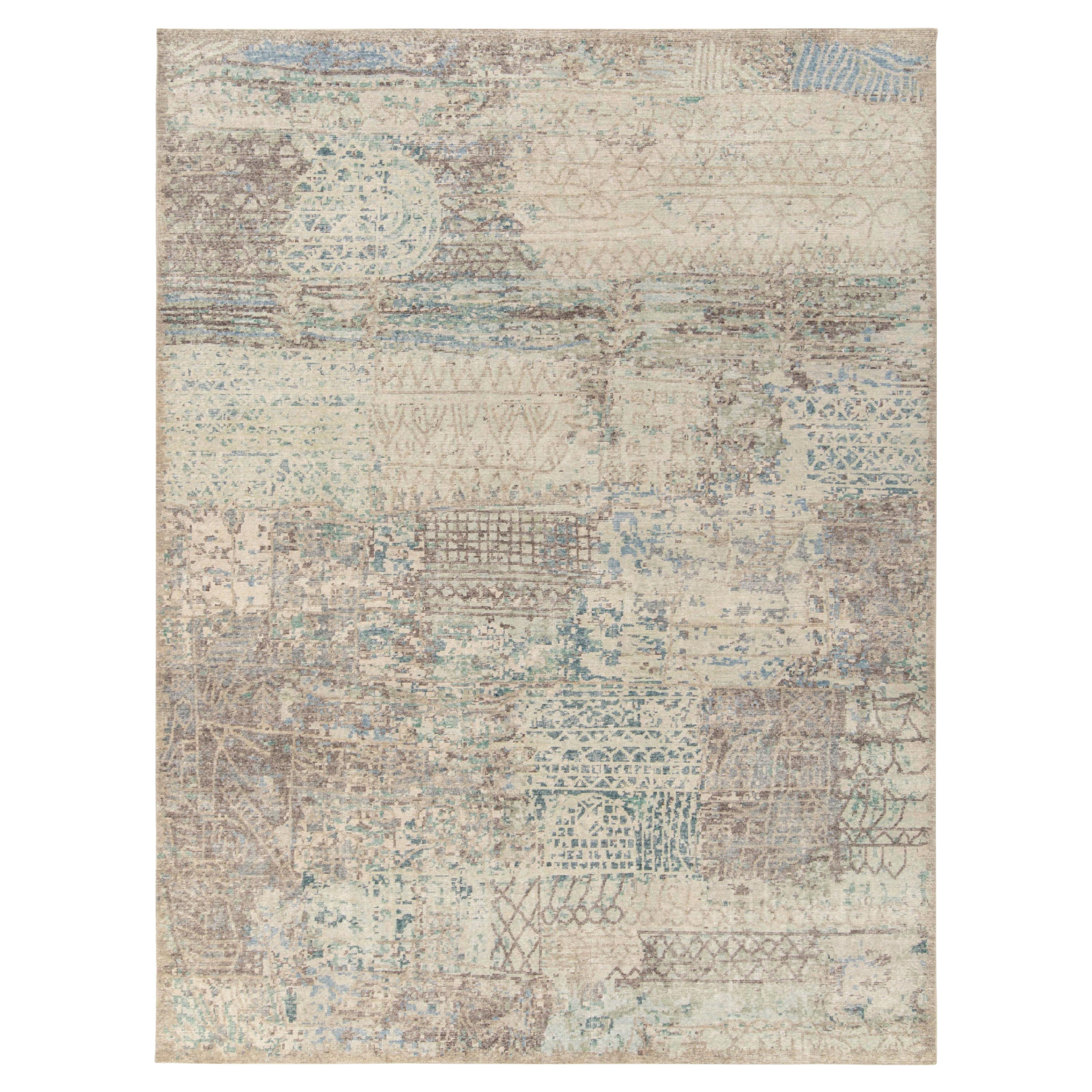 Rug & Kilim - Tappeto moderno in stile distressed in grigio-argento con motivi astratti blu