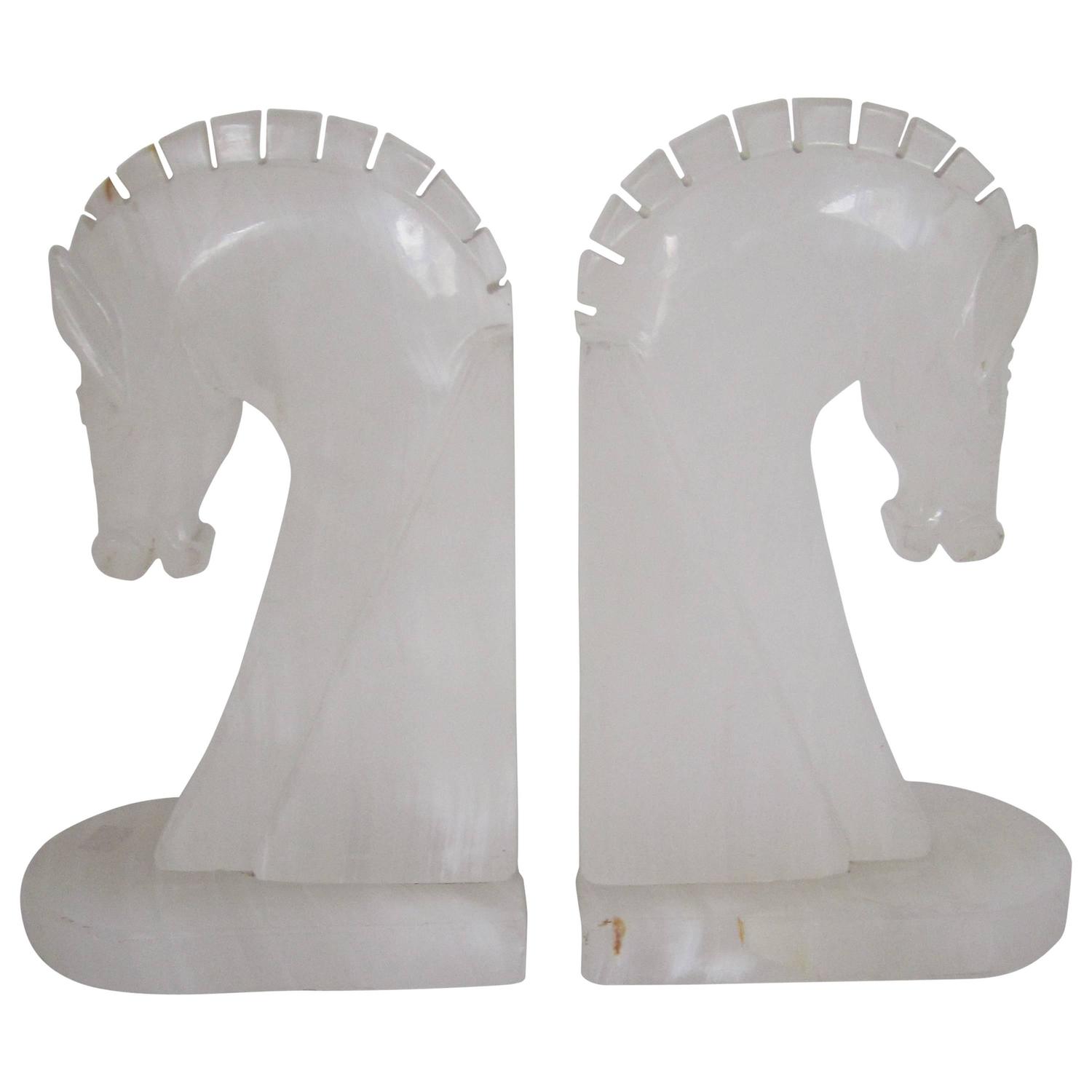 Tall Vintage White Onyx Bookends, 1970s at 1stdibs