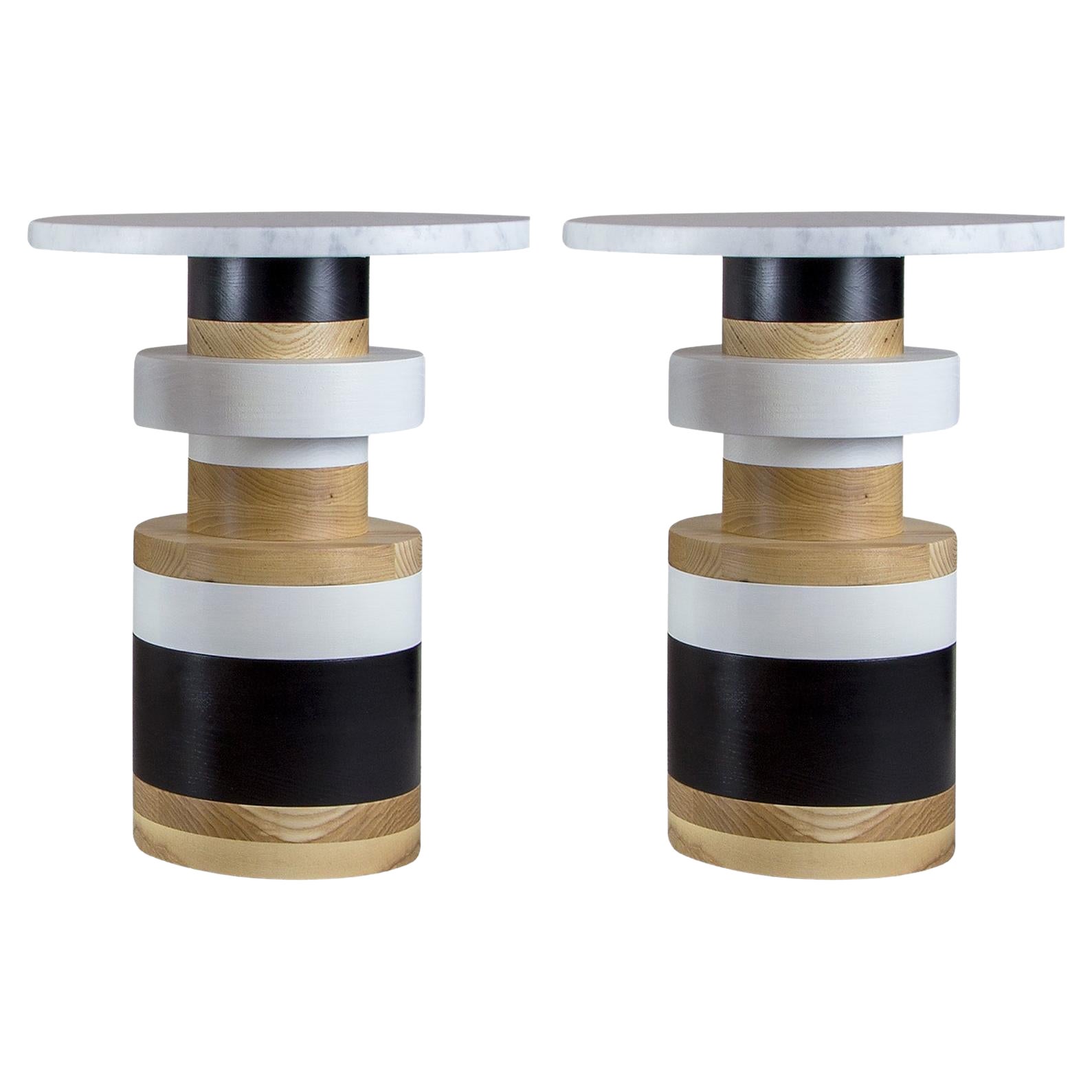 Pair of Medium Sass Side Table from Souda, Small Marble Top, Made to Order