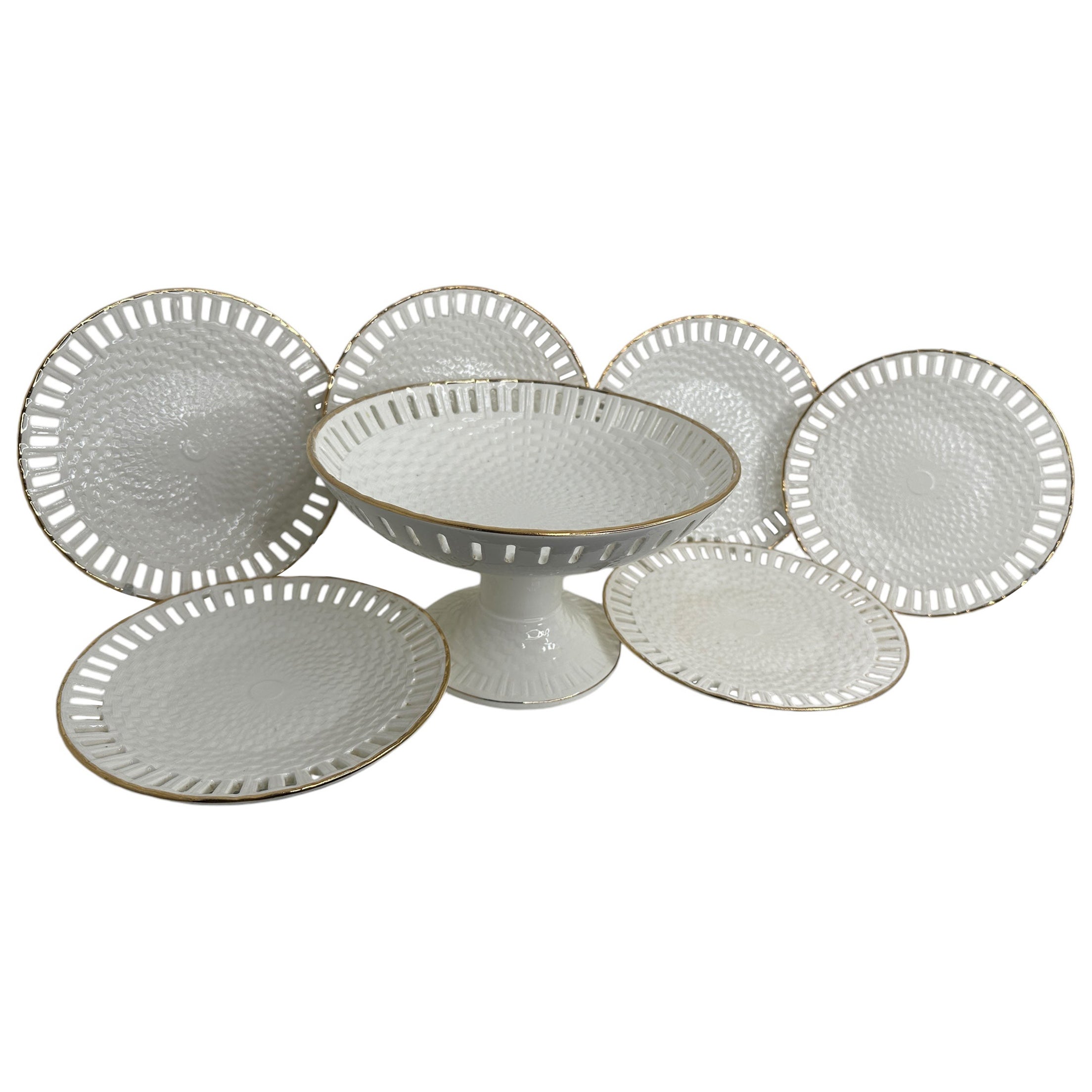 Six Plates & Fruit Basket Compote Centerpiece Early 20th Century, Max Roesler
