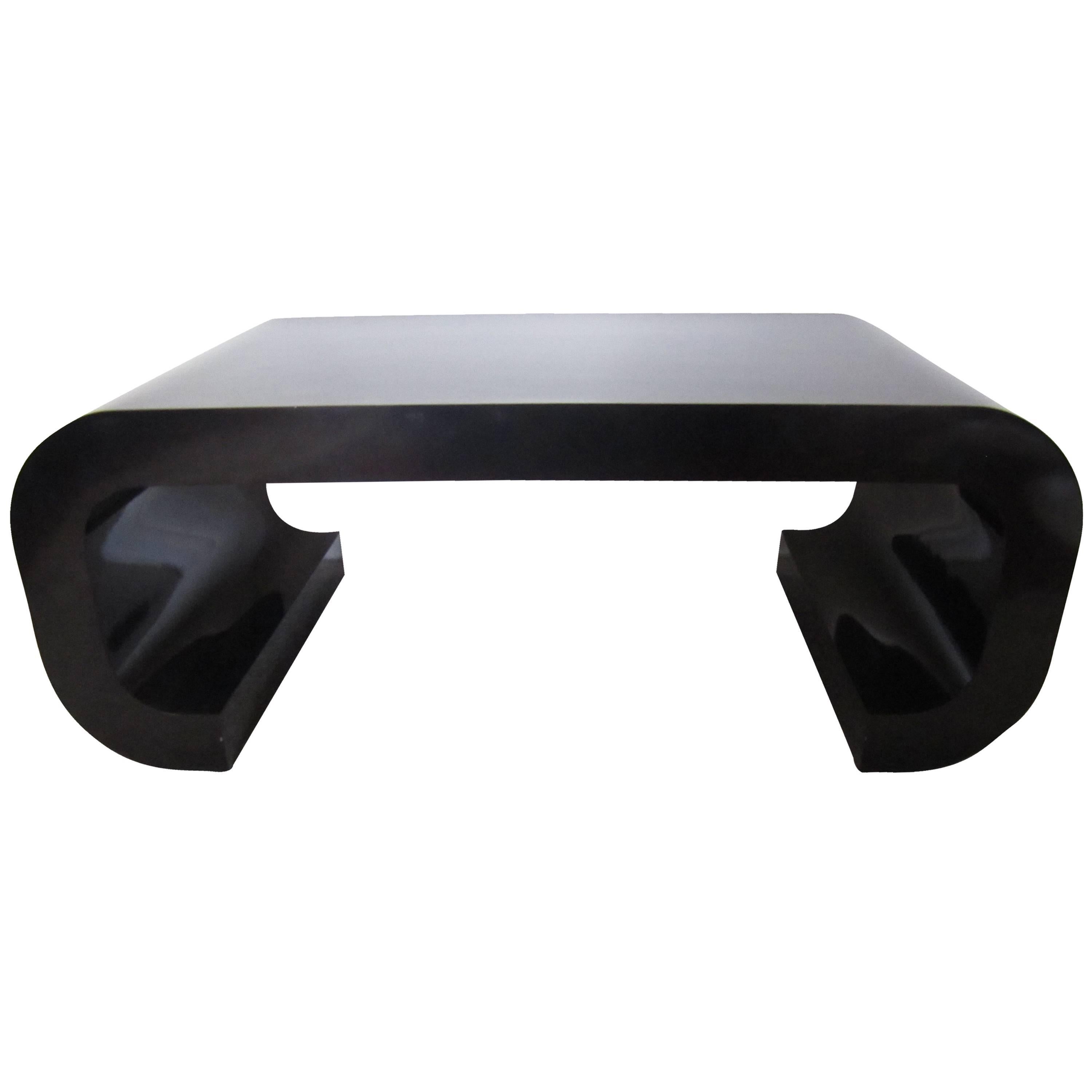 '70s Modern Black Scroll Coffee Table in the Style of Karl Springer, 1970s