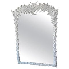 Vintage White Lacquered Serge Roche Style Palm Frond Leaf Leaves Wall Mirror