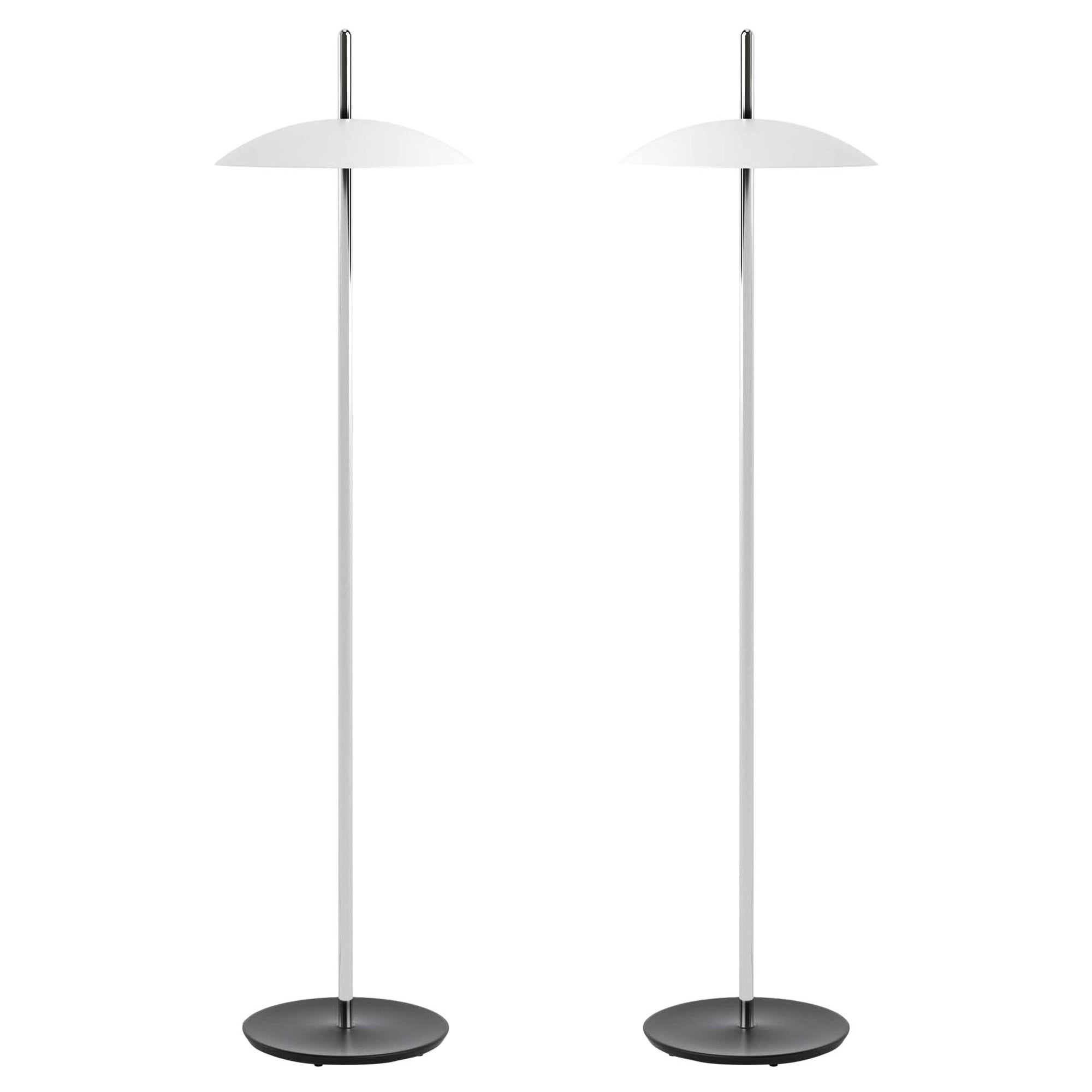 Pair of White and Nickel Signal Floor Lamp from Souda, Made to Order For Sale