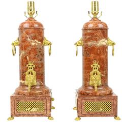 Pair of Faux Marble Tole Table Lamps