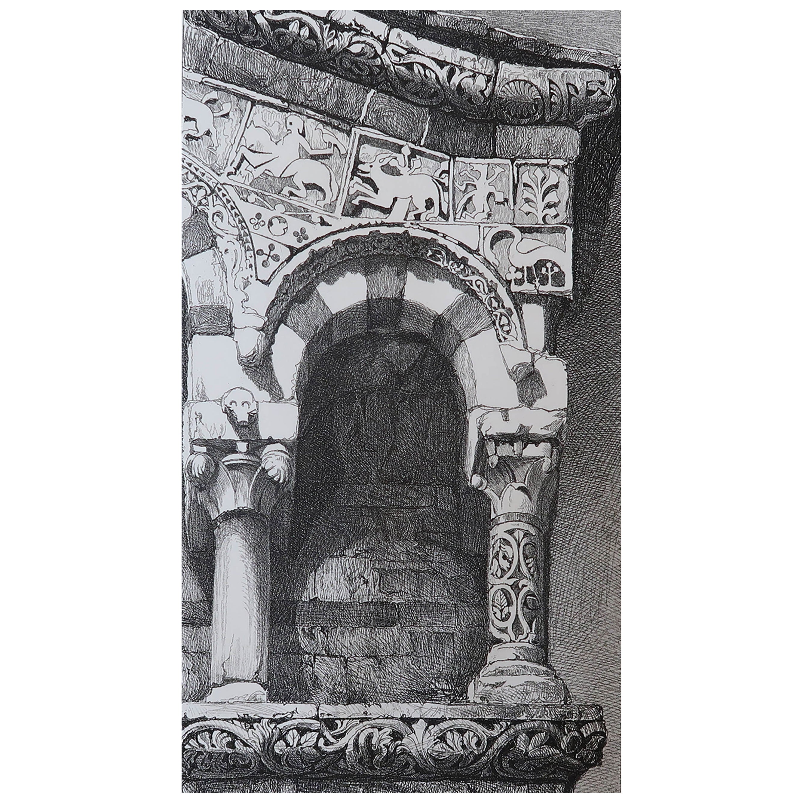 Grabado arquitectónico antiguo original de John Ruskin, hacia 1880, "Lucca". en venta