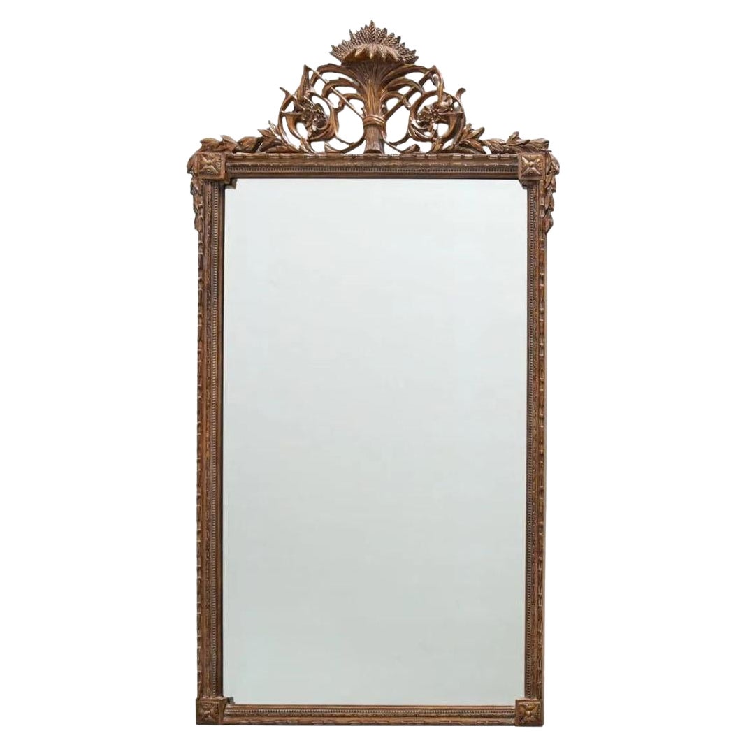Giltwood Rectangular Mirror With Wheat and Foliate Crest