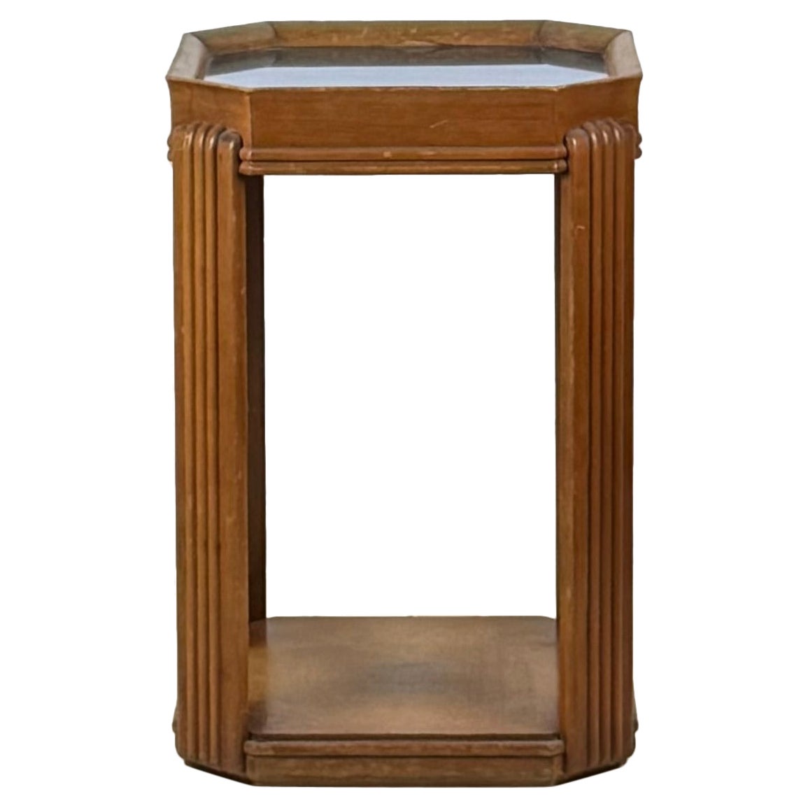 American Art Carved Wood and Blue Mirror Pedestal oder hoher Beistelltisch