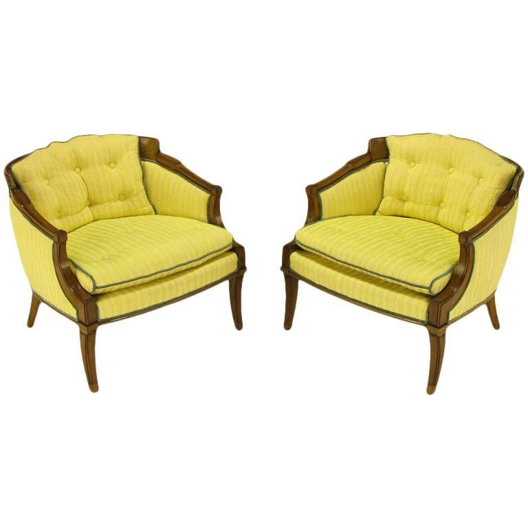 Pair of Oxford Ltd Saffron Striped Barrel Lounge Chairs For Sale