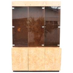 Milo Baughman Burl Wood Burled Elm China Cabinet Smoked Lucite Credenza Buffet 3
