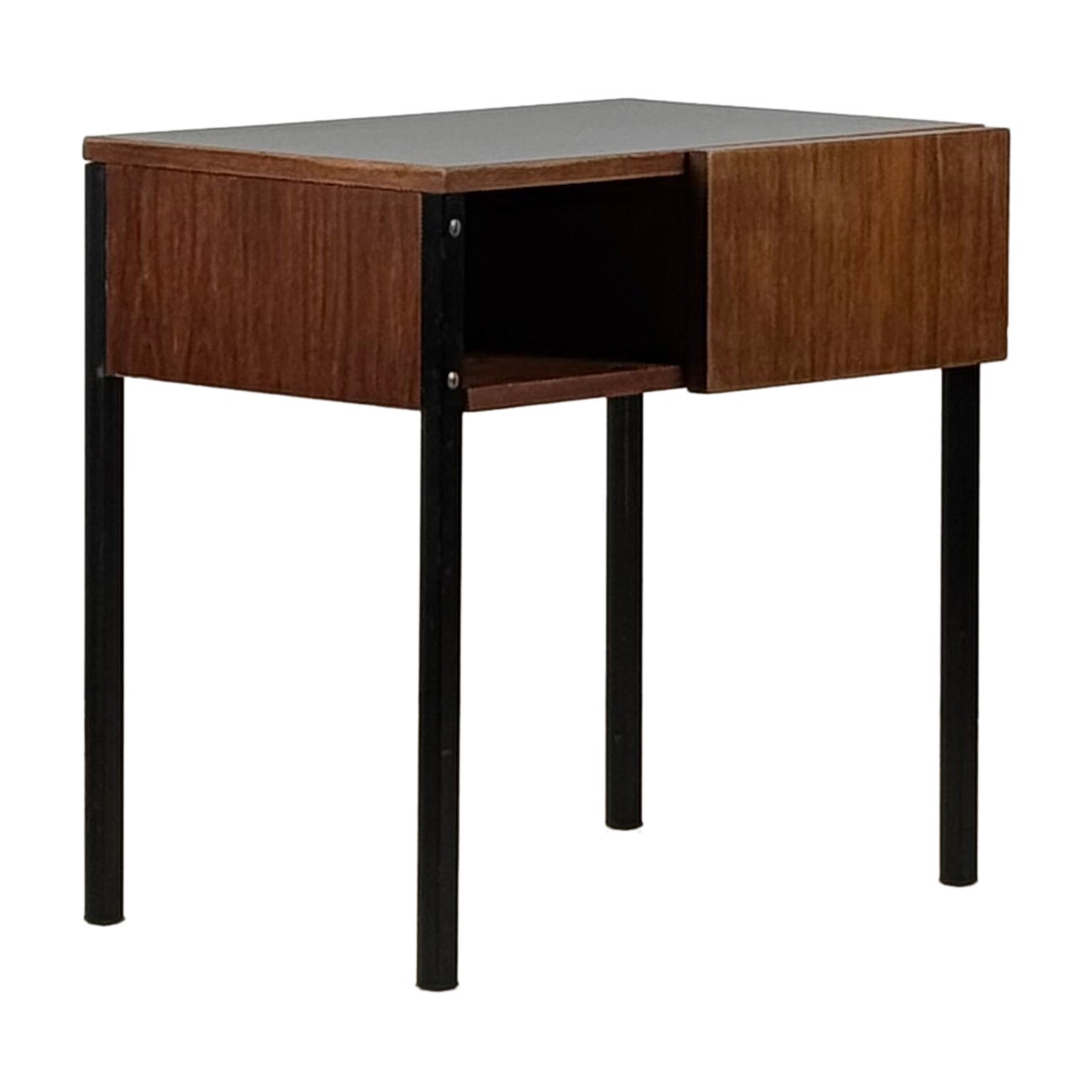 Petite table de chevet ou d'appoint en teck et stratifié noir des années 50 en vente