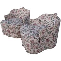 Pair Moroccan Lounge Club Arm Chairs Curved Hollywood Regency