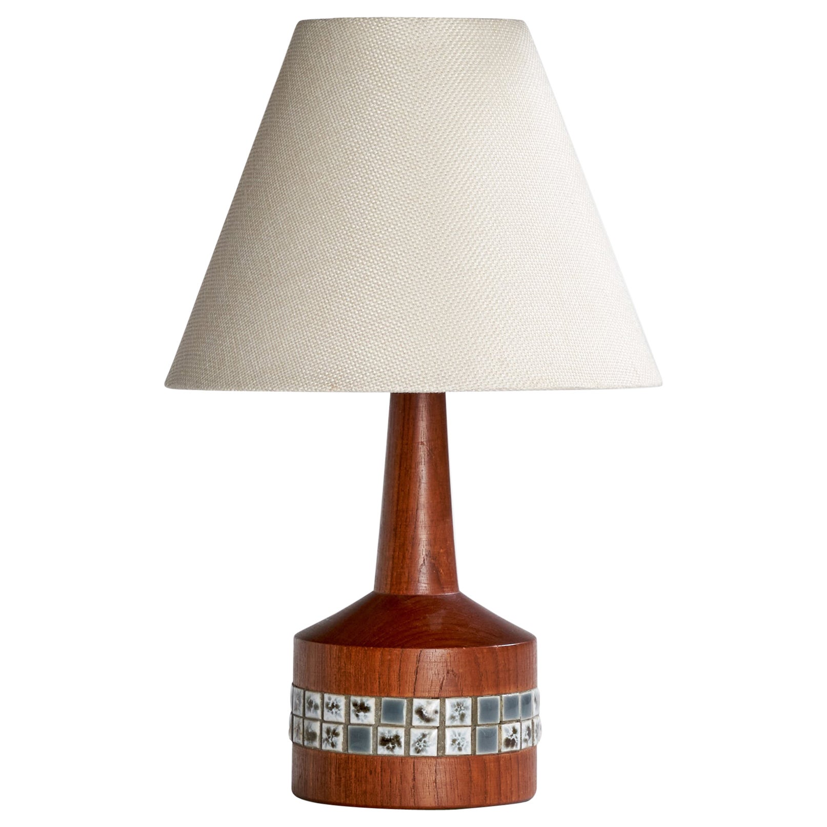 Lampada da tavolo di design svedese, teak, ceramica, Svezia, anni '50
