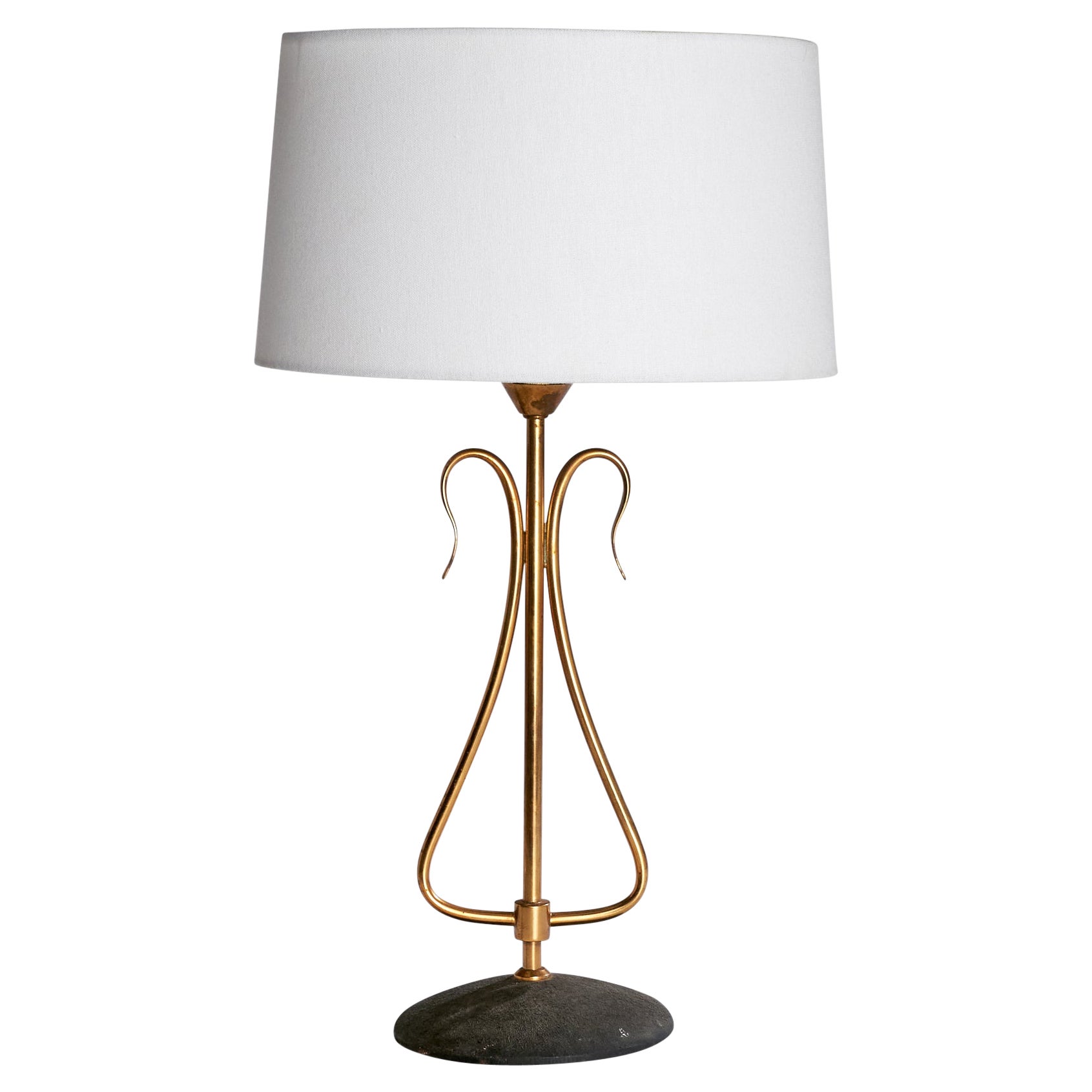 French Designer, Table Lamp, Brass, Metal, France, 1950s