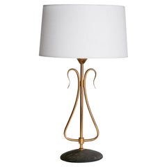 French Designer, Table Lamp, Brass, Metal, France, 1950s