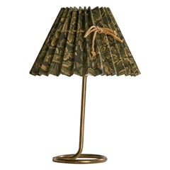 Swedish Designer, Table Lamp, Brass, Fabric, Sweden, 1950s