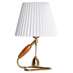 Rupert Nikoll, Table Lamp, Brass, Wood, Fabric, Austria, 1950s