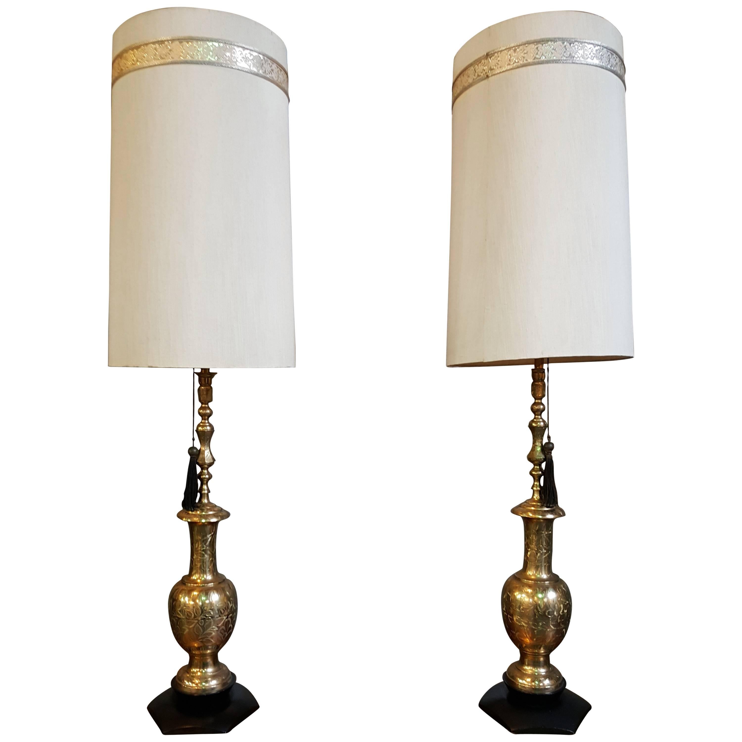 Large-Scale Moroccan Style Brass Table Lamps For Sale