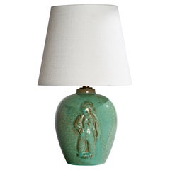 Schwedische Designerin, Tischlampe, Keramik, Messing, Schweden, 1940er Jahre