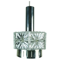 Nr. 2 von 2: elegantes Mid-Century PENDANT LIGHT Kristallglas und Metall 1960er Jahre