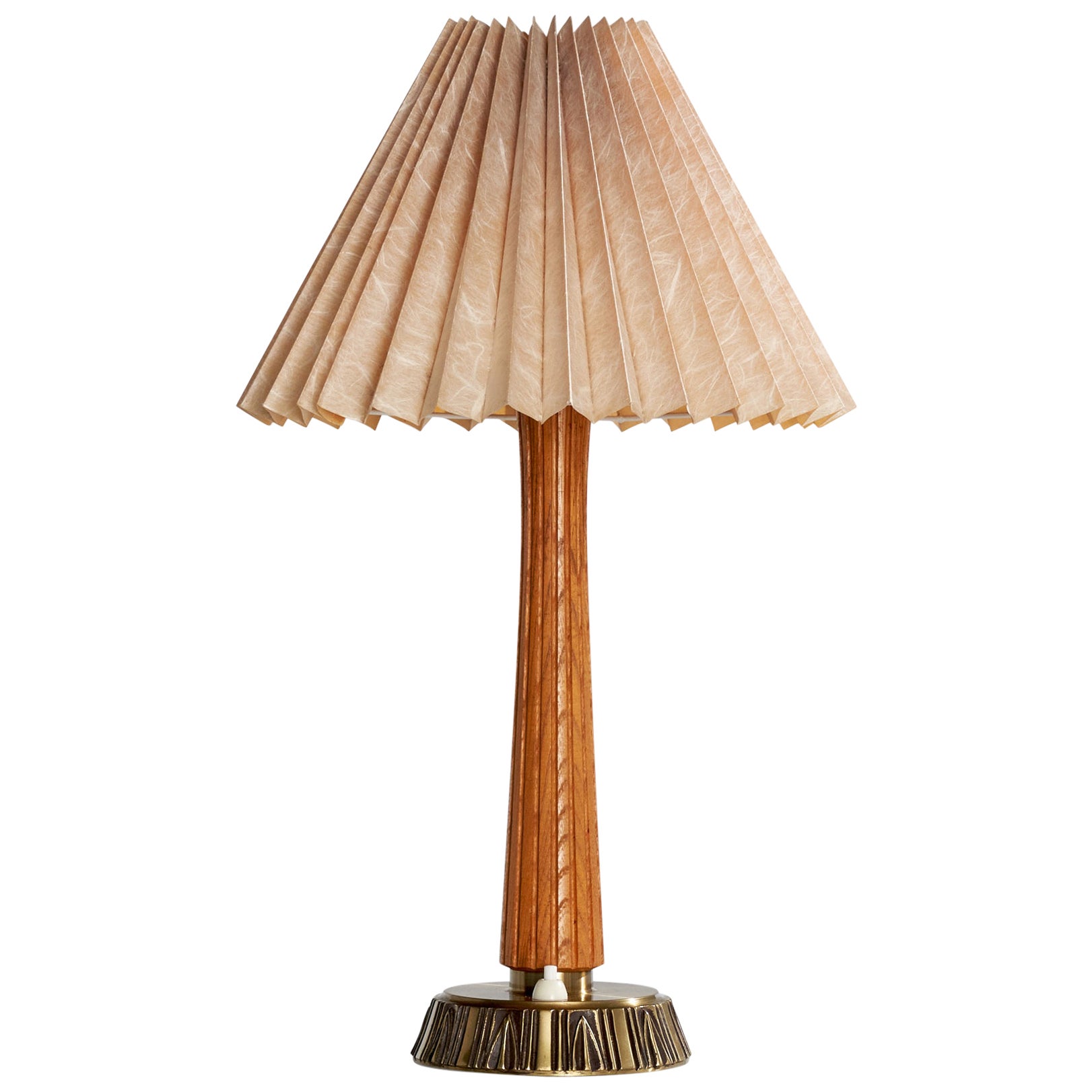 ASEA, Table Lamp, Brass, Wood, Fabric, Sweden, 1950s