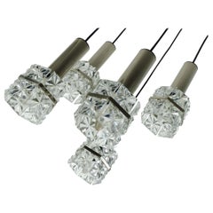 1960s mid century PENDANT LIGHT 5-light cascading lamp faceted glass and chrome