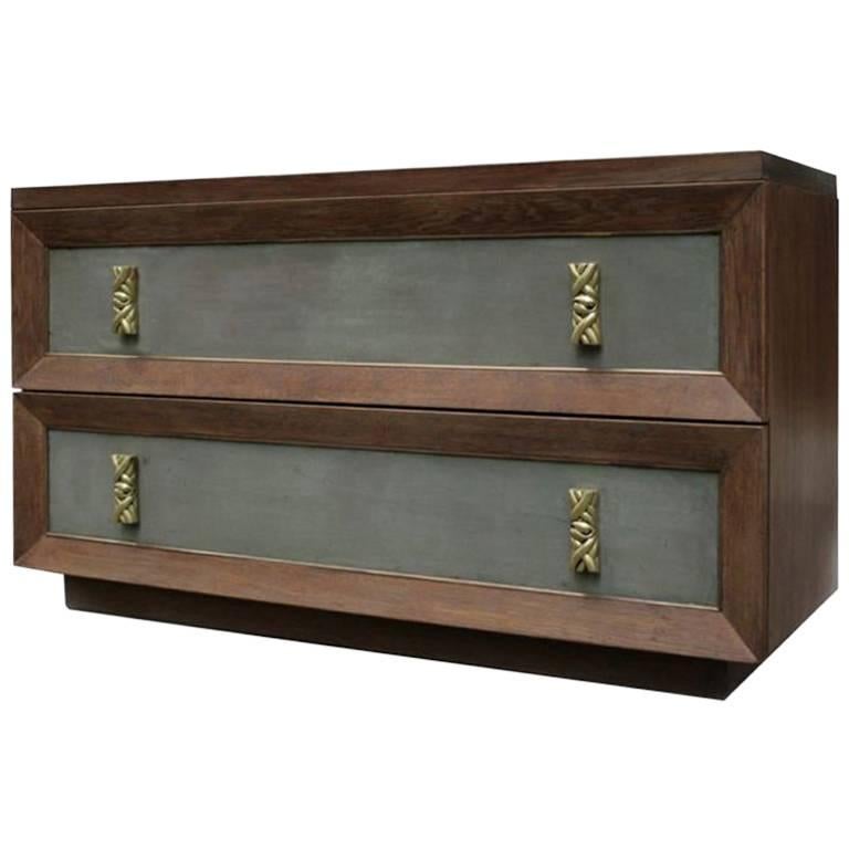James Mont, Cerused Oak and Leather Chest, USA, circa 1940s For Sale