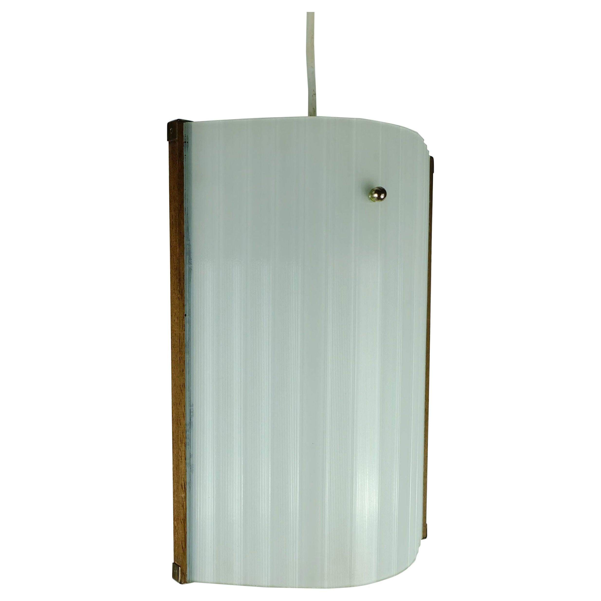 danish modern pendant lamp teak opaline glass textured glass 1950s