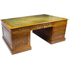 Used Six Feet Edwardian Pollard Oak Partners Pedestal Desk, circa 1900
