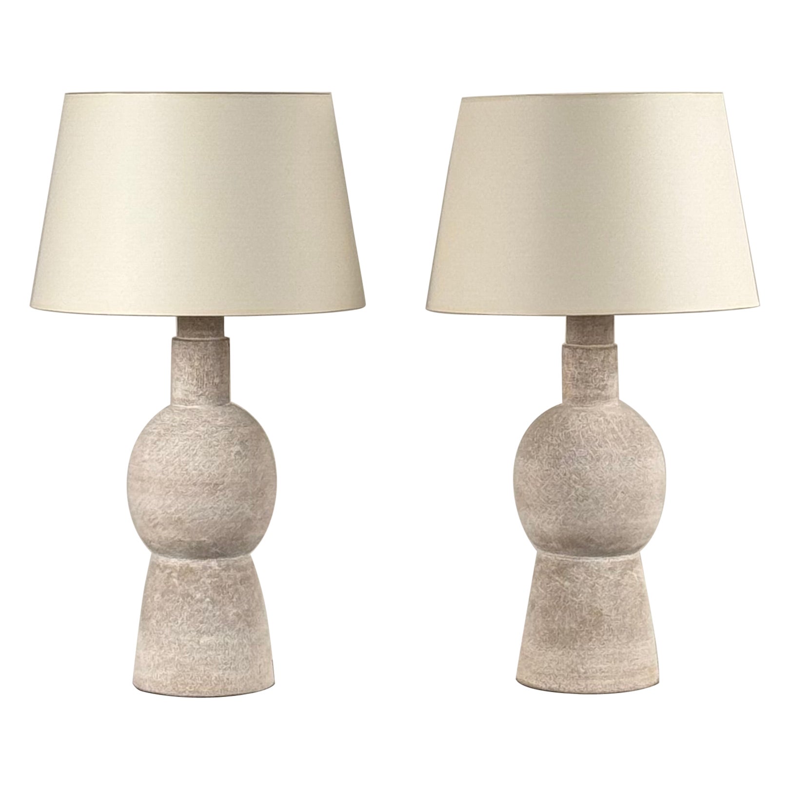 Pair of Large 'Bilboquet' White Stoneware Lamps by Design Frères