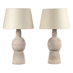 Pair of Large 'Bilboquet' White Stoneware Lamps by Design Frères