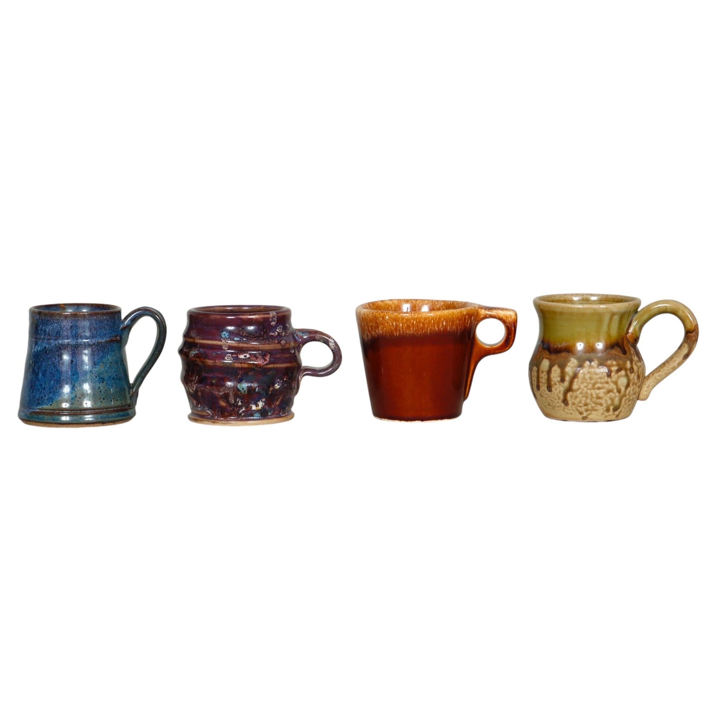 Mismatched Drip Glaze Earthenware Mugs - Set of 4