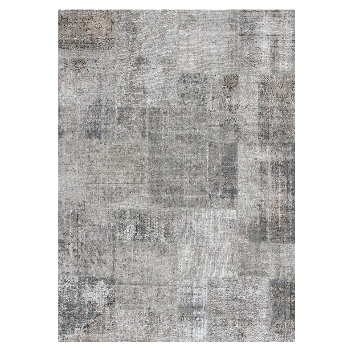Alfombra rectangular tejida a mano neutra gris claro L16 Patchwork 250 by Mohebban en venta