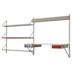 Industrial Enameled Metal 2 Section Shelving Unit with Desk & Light by Pilastro