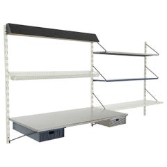 Pilastro 2 Section Enameled Metal Shelving Unit with Desk and Light