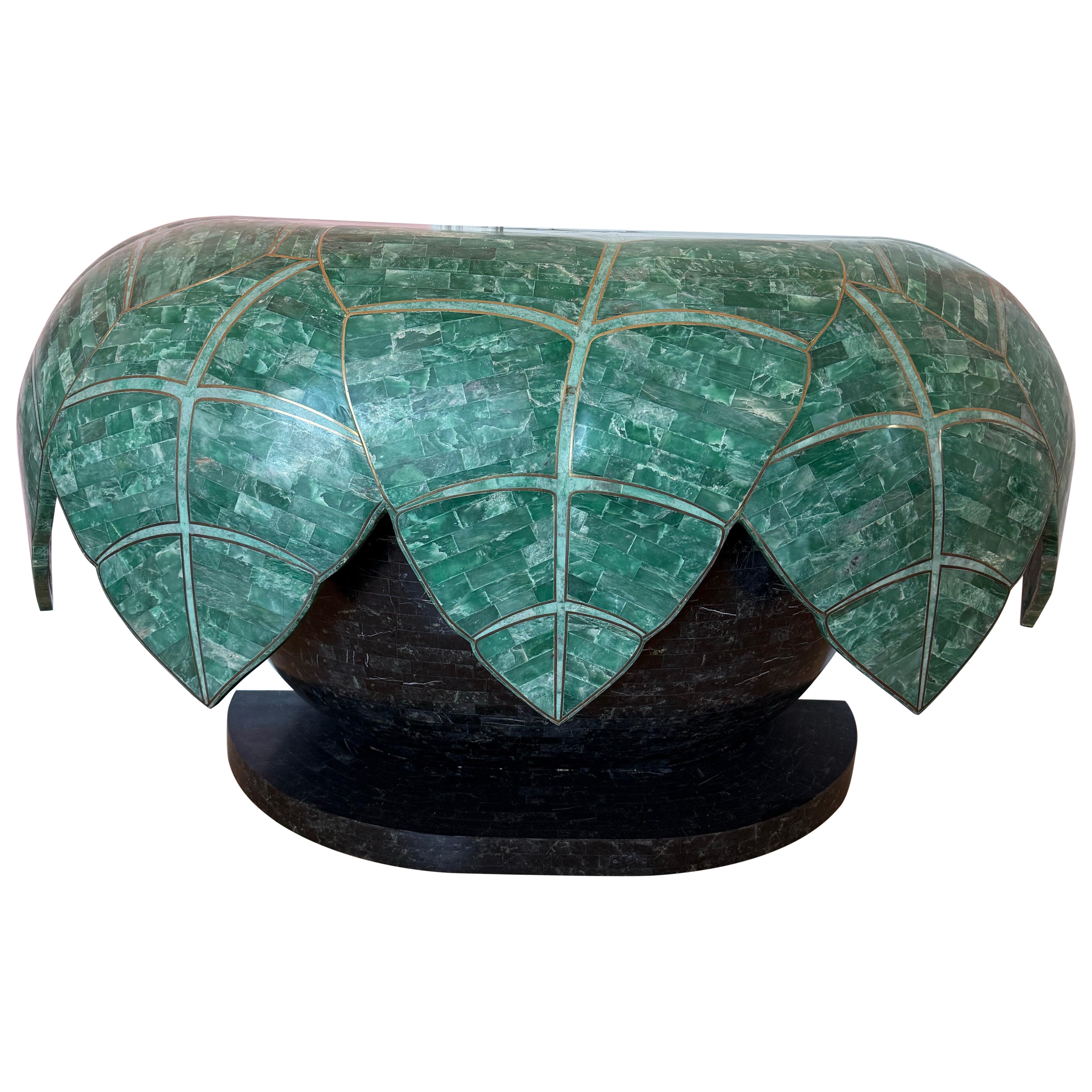 Maitland Smith Style Art Deco Leaves Console Table
