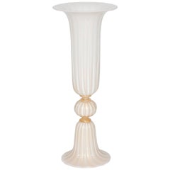 Italian Venetian, Column Vase, blown Murano Glass, White & Gold, Barovier, 1980s