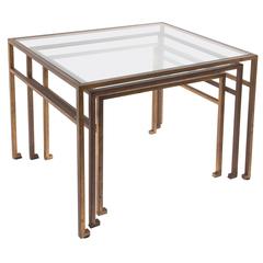 Maison Ramsay, Gigogne Coffee Table, Gilded Iron and Glass, circa 1970, France 7