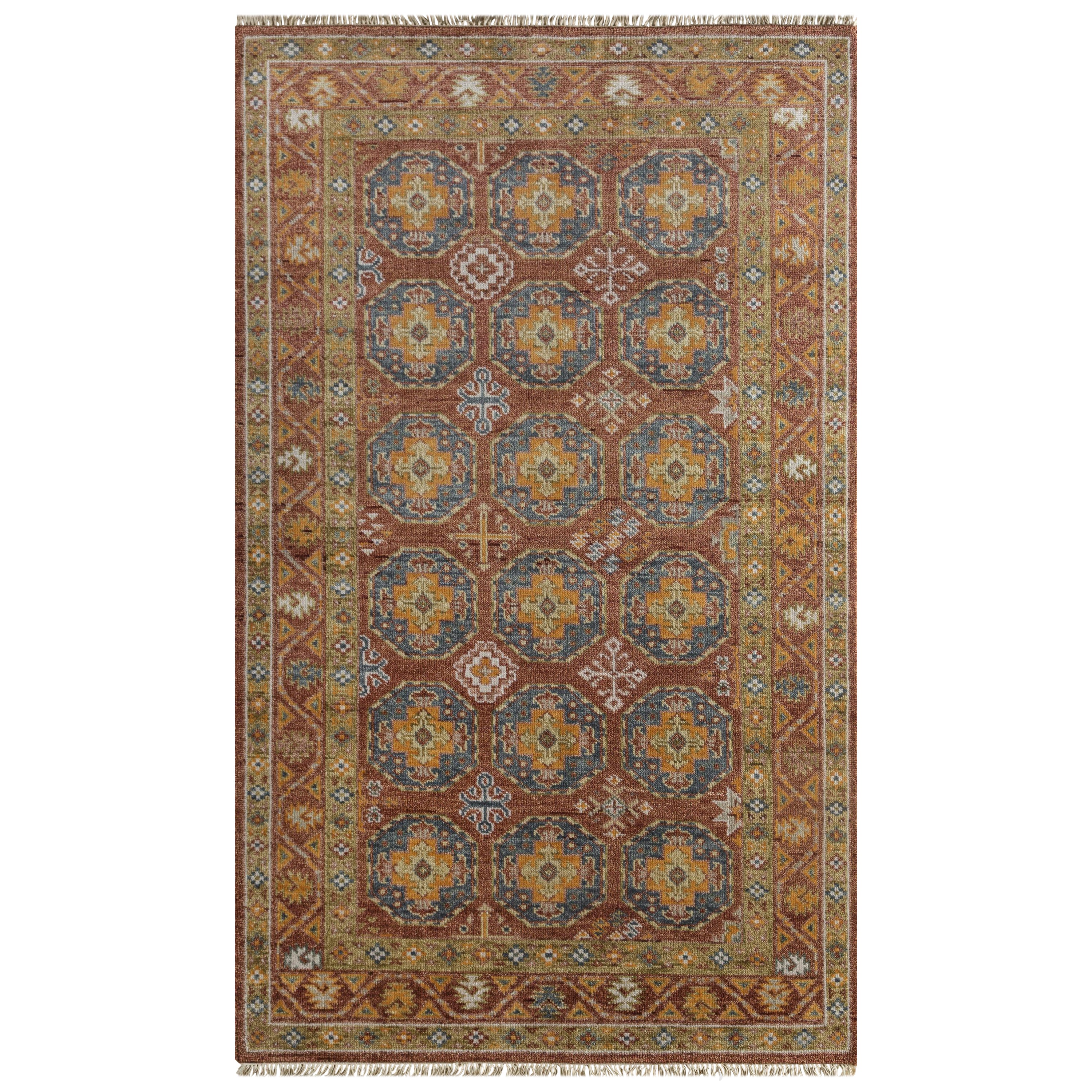 Hand-Knotted Rug in Navajo Red and Deep Blue Traditional Southwestern Design For Sale
