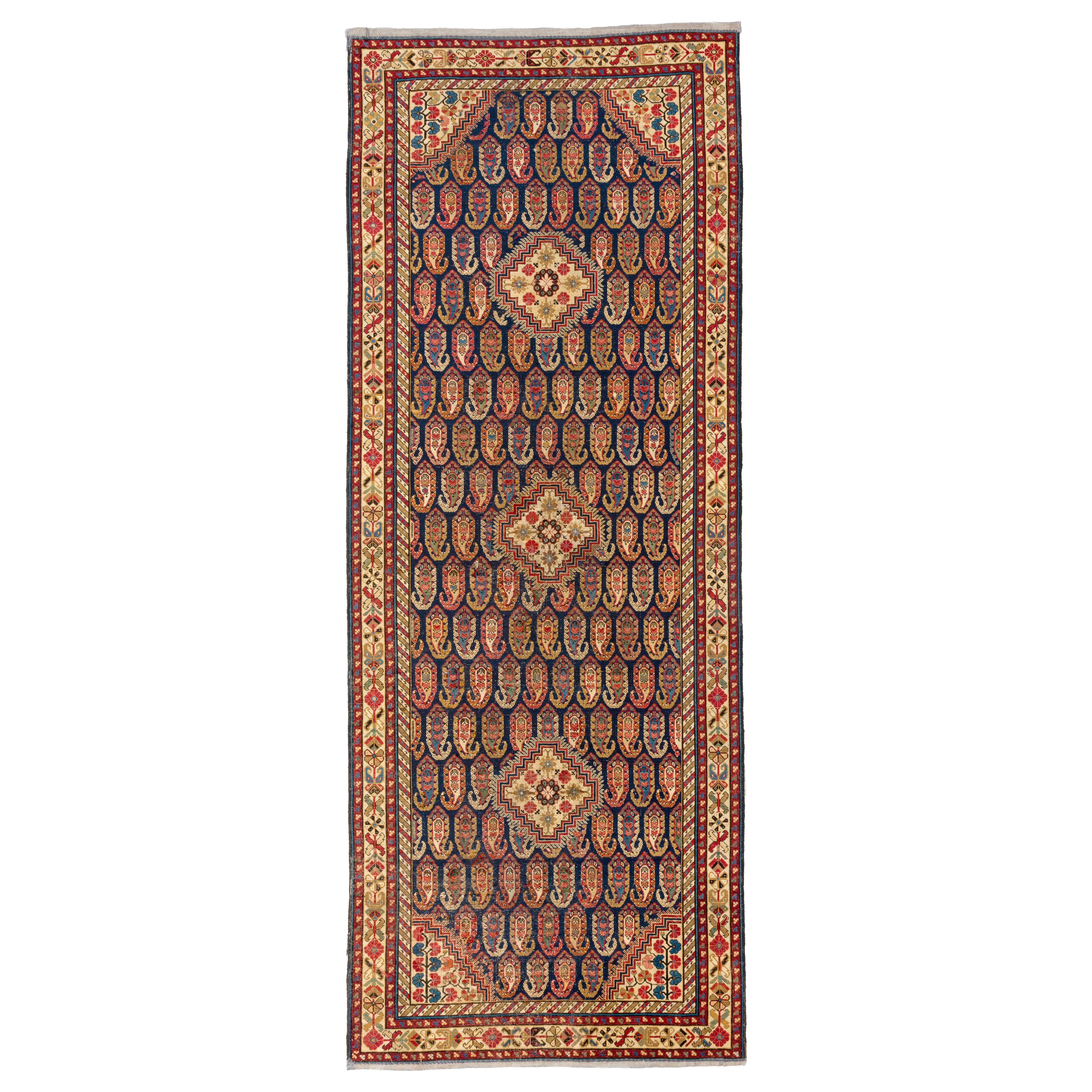 4,6x12 Fuß antiker kaukasischer Khila-Teppich, ca. 1800, Sammler-Läufer in Museumsqualität im Angebot