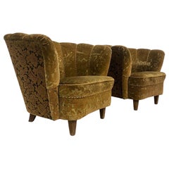 Pair of Finnish Design Curved Armchairs, Attr. Paul Boman Circa 1940s