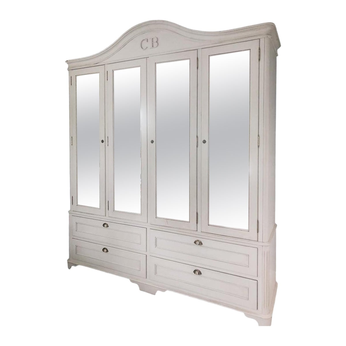 Handmade Bespoke Gustavian Style Armoire Wardrobe Mirror Doors