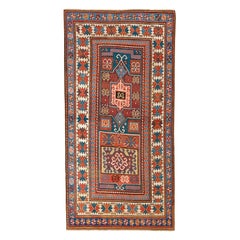Alfombra Kazak Caucásica Antigua de 4x8 Pies, Cáucaso Sur, Circa 1875