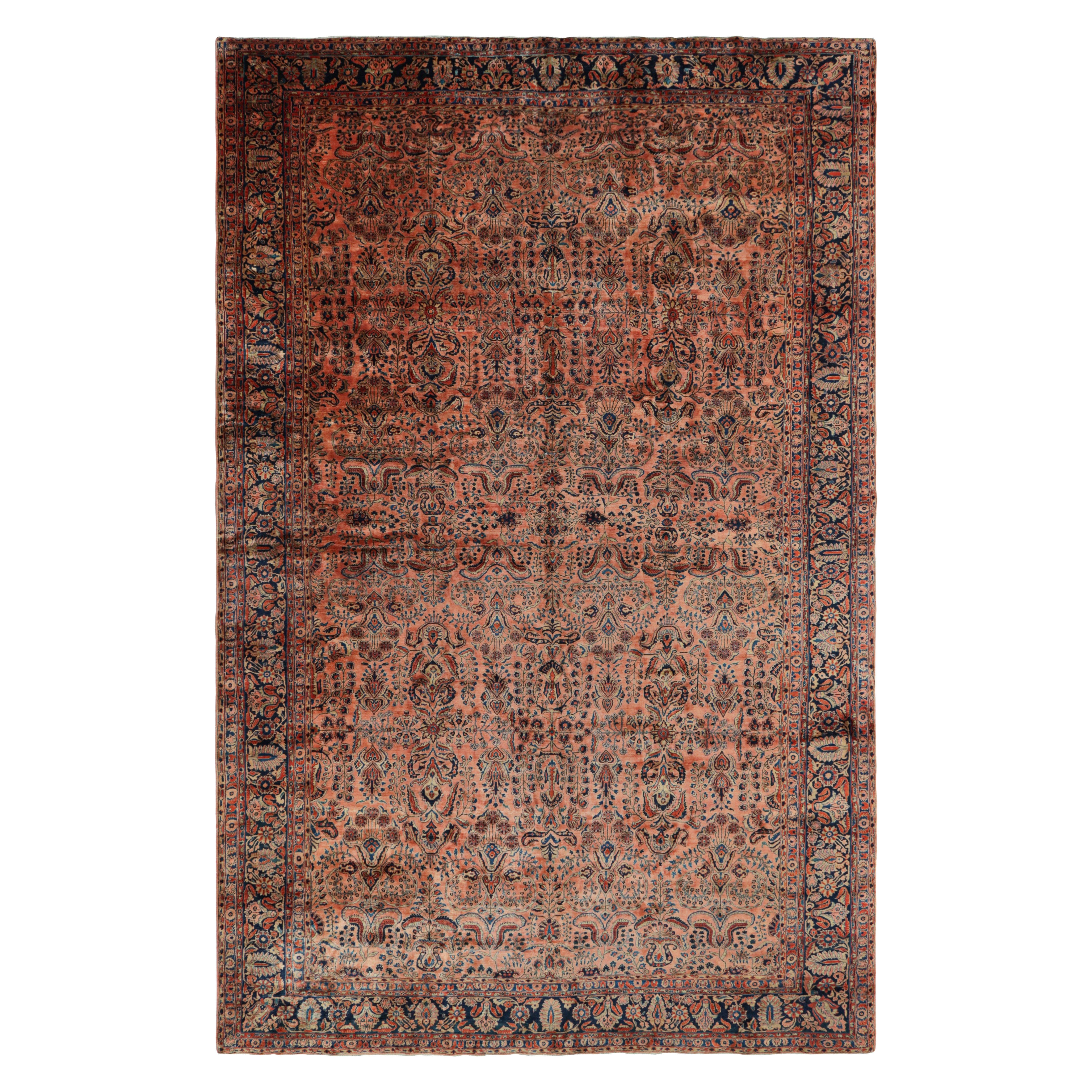 Antique Oversized Sarouk Persian Rug in Pink with Floral Patterns For Sale